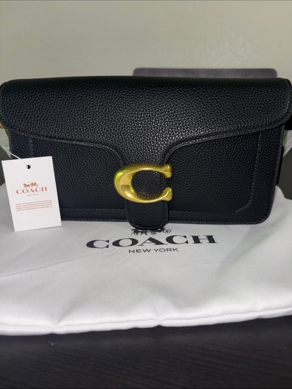 Coach Black Pebbled Leather Crossbody with Gold 'C' Accent - Picture 4 of 4